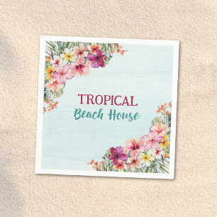 Tropisch Strandhuis Roze Bloemen Bloemrijk Botanis Servet