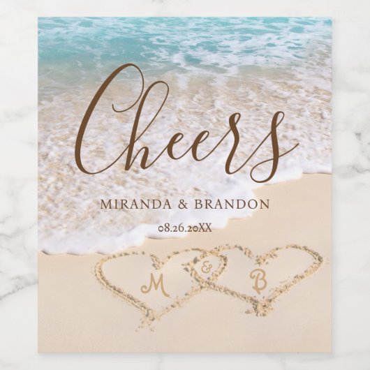 Tropisch strandhuwelijk met blauwe oceaan golven wijn etiket (Enkel label)