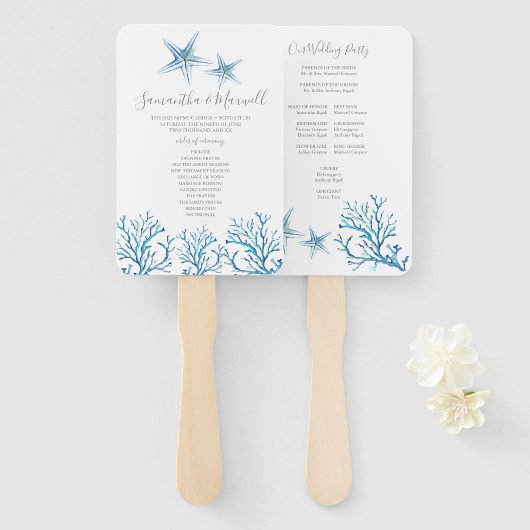 Tropisch strandkoraalweddenschap handwaaier (Voorkant en achterkant)