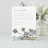 Tropisch strandpalm boomschets bruiloft Detail Informatiekaartje (Staand voorkant)