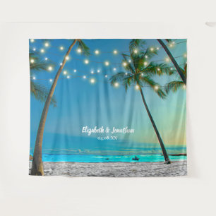 Tropisch strandpalm bruiloft fotohokje achtergrond wandkleed