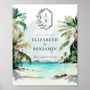 Tropisch strandpalm Monogram trouwwelkom Poster