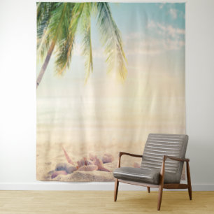 Tropisch strandpalm schelpen wandkleed
