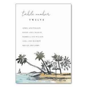 Tropisch strandpalm schetsen weduwenkaart kaart
