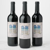 Tropisch strandraam wit hout kustbruiloft wijn etiket (Flessen)