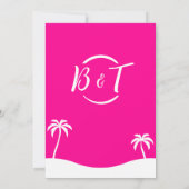 Tropisch strandscript Hot Pink Lesbische bruiloft Kaart (Achterkant)