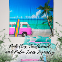 Tropisch strandtafereel Fuchsia Roze Van & Surfpla