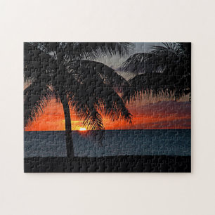 Tropisch Sunset Palm Trees Ocean Zee Legpuzzel