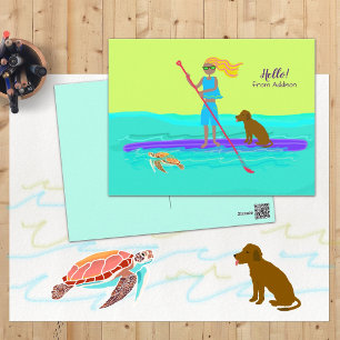 Tropisch SUP-meisje op paddleboard Hallo Briefkaart