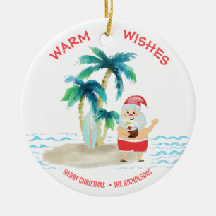 Tropisch Surfen Kerstman Strand Warme Wensen Kerst Keramisch Ornament