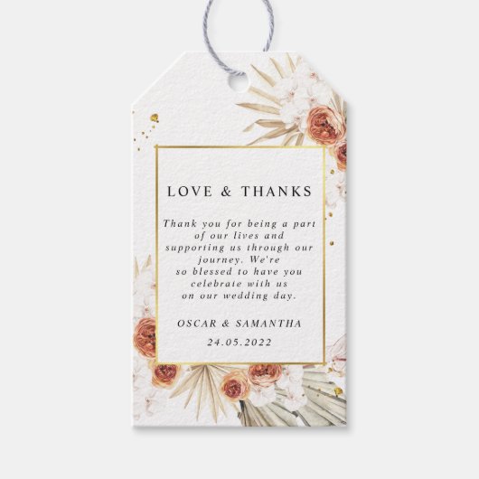 Tropisch Terracotta Gedroogd Palm Leaf Gold Lijst Cadeaulabel (Voorkant)