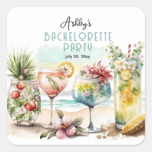 Tropisch thema cocktails vrijgezellenfeest op het vierkante sticker