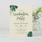 Tropisch thema groen blad afstudeerfeest kaart (Staand voorkant)