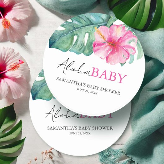 Tropisch thema meisje Baby shower Ronde Kartonnen Onderzetter