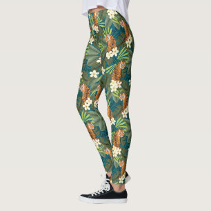 Tropisch Tiger Hawaiian Palm Oerwoud Blauwgroen Leggings