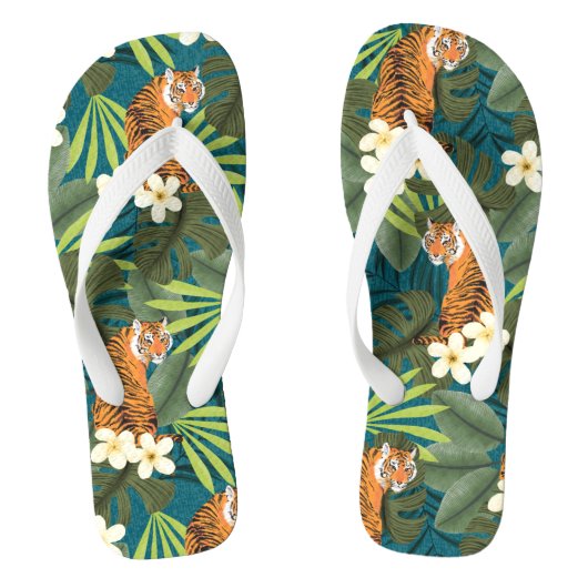 Tropisch Tiger Hawaiian Palm Oerwoud Blauwgroen Teenslippers (Voetbed)