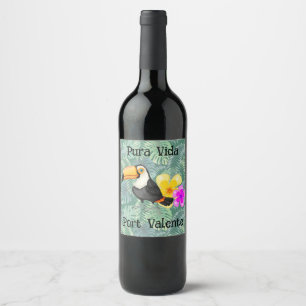 Tropisch Toekan Pura Vida Wijnlabel Wijn Etiket