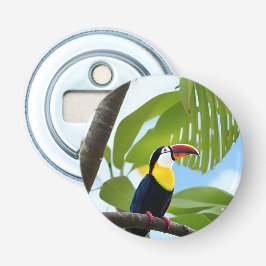 Tropisch toucan in een boom button flesopener