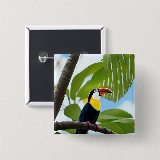 Tropisch toucan in een boom vierkante button 5,1 cm (Voorkant /achterkant)