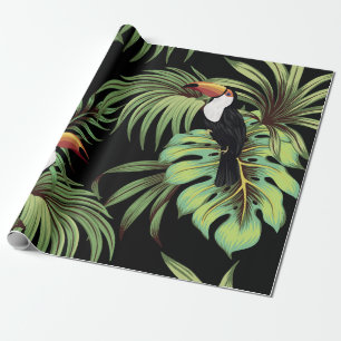 Tropisch  toucan, palmbladeren, bloemnaadloos cadeaupapier