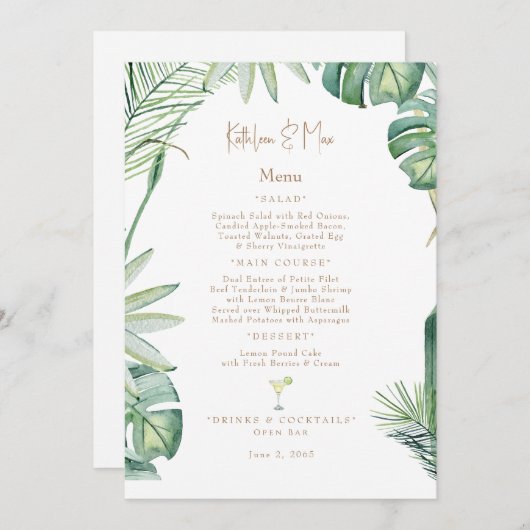 Tropisch trouwmenu  menu (Voorkant / Achterkant)