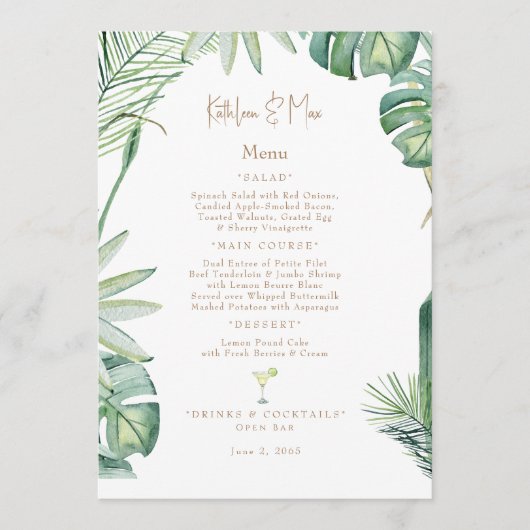 Tropisch trouwmenu  menu (Voorkant)