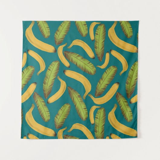 Tropisch Turquoise Banana Leaf Pattern Wandkleed (Voorkant)