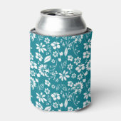 Tropisch Turquoise Blauwgroen Blue Floral Pattern Blikjeskoeler (Blikje Voorkant)