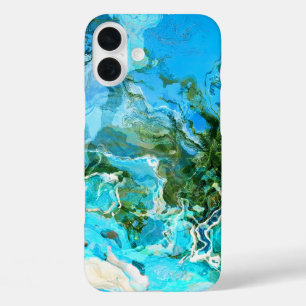 Tropisch Turquoise Ocean Blue & Seaweed Green iPhone 16 Plus Hoesje