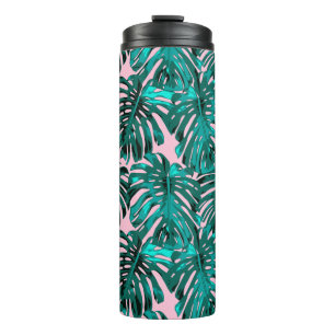 Tropisch Turquoise Pink Monstera Oerwoud Leaves Thermosbeker