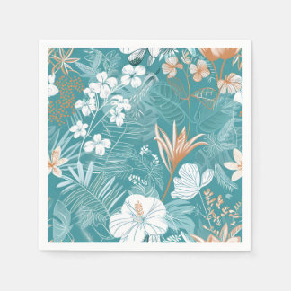 Tropisch Turquoise & Terracotta Hibiscus Bloemmoti Servet