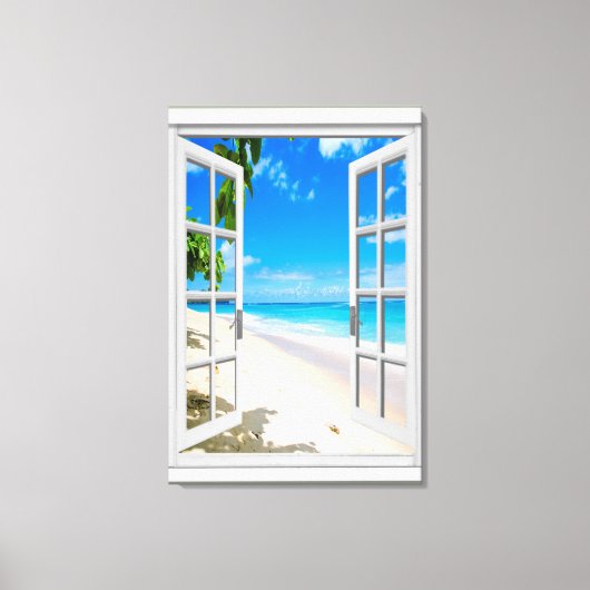 Tropisch Uitzicht voor strand Ocean Faux venster Canvas Afdruk (Voorkant)