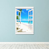 Tropisch Uitzicht voor strand Ocean Faux venster Canvas Afdruk (Insitu (Houten vloer))