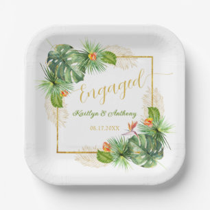 Tropisch verlovingsfeest Waterverf Palm Bloemen Papieren Bordje