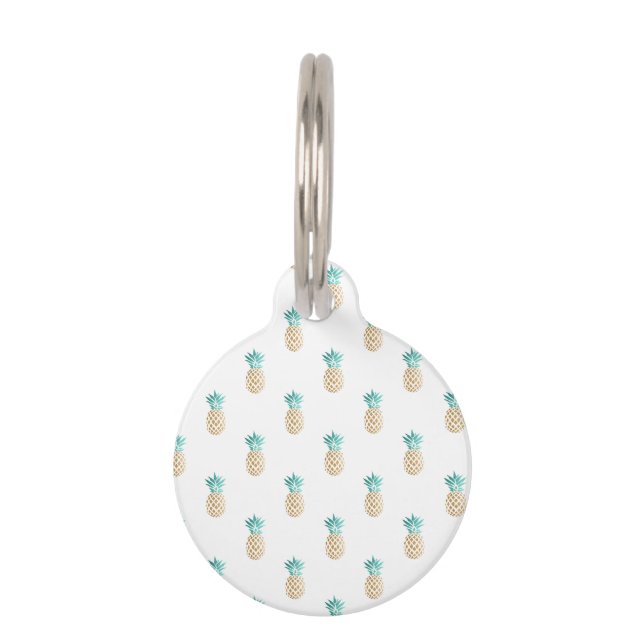 tropisch vers zomers met gouden anananaspatroon huisdierpenning (Voorkant)