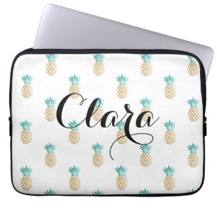 tropisch vers zomers met gouden anananaspatroon laptop sleeve