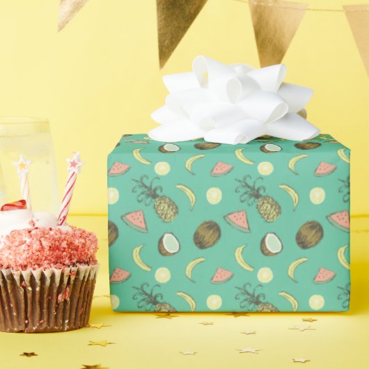 Tropisch vruchtendatroon cadeaupapier (Verjaardagsfeest)