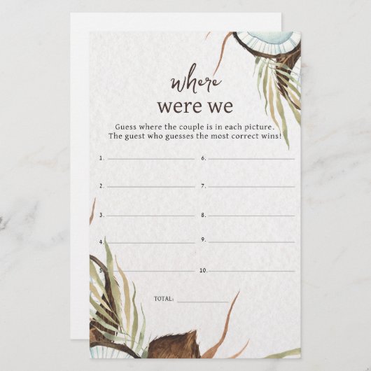 Tropisch Waar waren we vrijgezellenfeest-spel? (Voorkant / Achterkant)