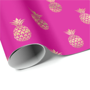 Tropisch, warm roze, gouden anananassetpatroon  cadeaupapier