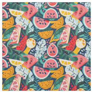 Tropisch watermeloen & citruspatroon stof