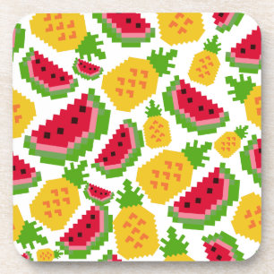 Tropisch watermeloen en ananas pixelpatroon bier onderzetter