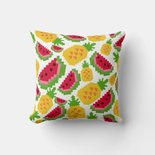 Tropisch watermeloen en ananas pixelpatroon kussen