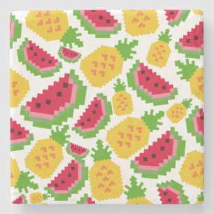 Tropisch watermeloen en ananas pixelpatroon stenen onderzetter