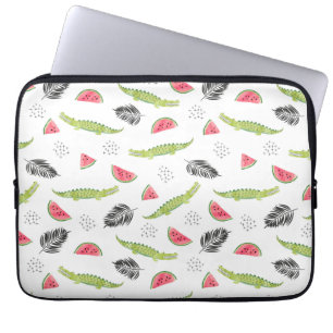 Tropisch watermeloen en krokodilpatroon laptop sleeve