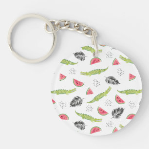 Tropisch watermeloen en krokodilpatroon sleutelhanger