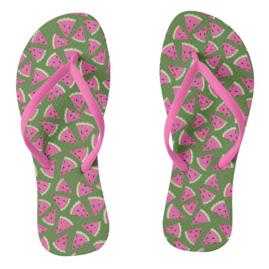 Tropisch watermeloen zomerpatroon teenslippers (Voetbed)
