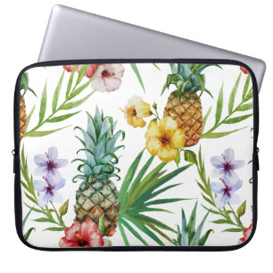Tropisch waterverf-ananassepatroon met hawaii-them laptop sleeve