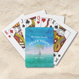 Tropisch Welkom Oceaan Blauw Groen Strandhuis Pokerkaarten