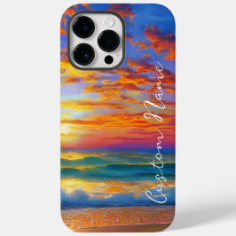 Tropisch wisbare Ocean Sunset met persoonlijke naa Case-Mate iPhone 14 Pro Max Hoesje