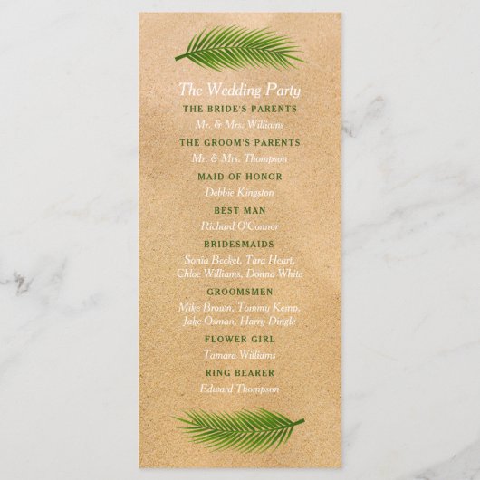 Tropisch Wreath Sandy Beach Wedding Programma (Achterkant)